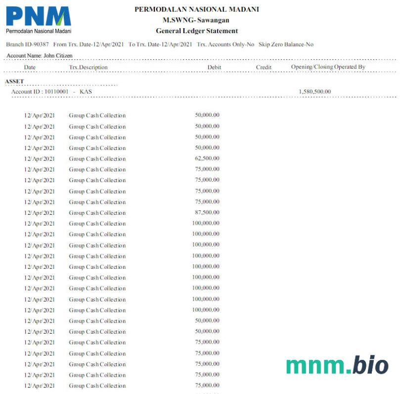Indonezja Permodalan Nasional Madani wyciąg bankowy 3-6 miesięcy przykład Word i PDF